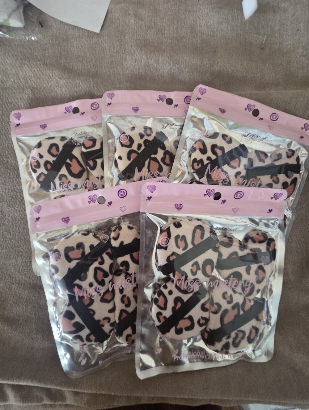 5 packs Pink Leopard Print Makeup Sponge Set